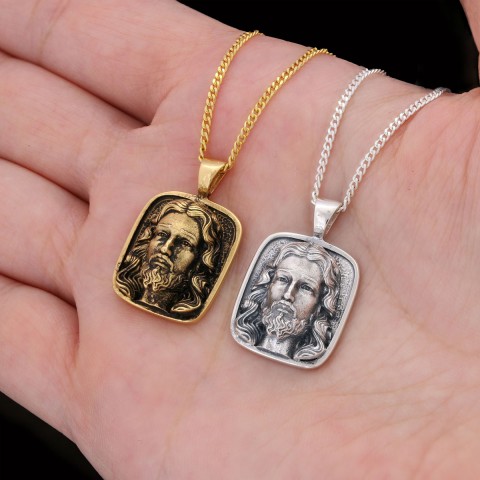 Jesus Silver Necklace, Christian Necklace, Unisex Jesus Pendant, Gold Plated Jesus Jewelry, Men's Religious Gift