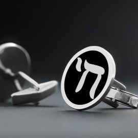 Oval Silver Design Jewish Chai Cufflink