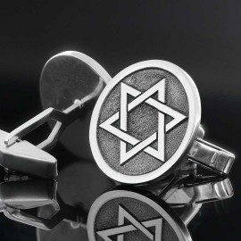 Oval Sterling Silver Custom Design Jewish Magen David Cufflink