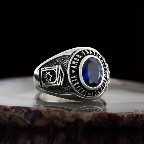 Jewish Masonic Round Ring, Custom Stone Mason Ring, Freemasonic Ring, Master Mason Ring