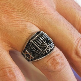 Menorah Isolated Silver Ring