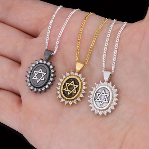Jewish Star Necklace, Silver Menorah Necklace, Hebrew Chanukah Menorah Necklace, Magen David Necklace, Shield of David Necklace