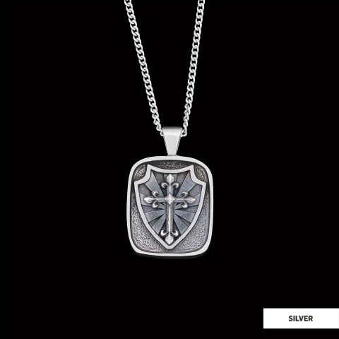Knight's Cross and Shield Necklace, Silver Shield Necklace, Religious Gift for Men, Christian Armor Jewelry, Crusader Accessory Knight's Cross and Shield Necklace, Silver Shield Necklace, Religious Gift for Men, Christian Armor Jewelry, Crusader Accessory