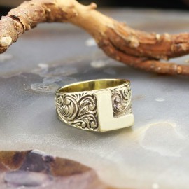 L Bold Letter 925 Sterling Silver Monogram Women Ring