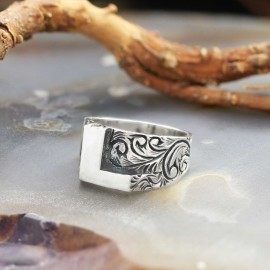 L Bold Letter 925 Sterling Silver Monogram Women Ring