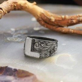 L Bold Letter 925 Sterling Silver Monogram Women Ring