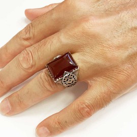 925 Silver Ring With Leaf Motif Stone