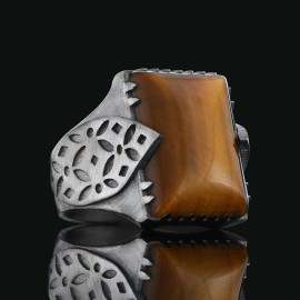 925 Silver Ring With Leaf Motif Stone