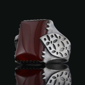 925 Silver Ring With Leaf Motif Stone