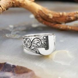 Letter J Monogram 925 Sterling Silver Women Ring