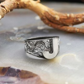 Letter J Monogram 925 Sterling Silver Women Ring