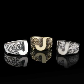 Letter J Monogram 925 Sterling Silver Women Ring