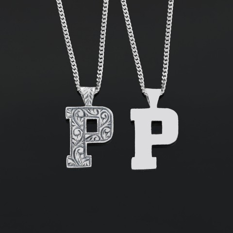 Letter Sterling Silver Handmade Special Design Monogram P Necklace