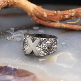Letter X Monogram 925 Sterling Silver Women Ring