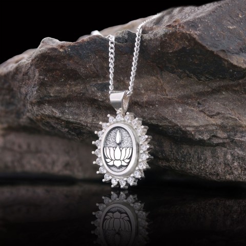 Lotus Flower Necklace, Buddhist Symbol Necklace, Stoned Buddhist Necklace, Lotus Jewelry, Women's Gift Accessory