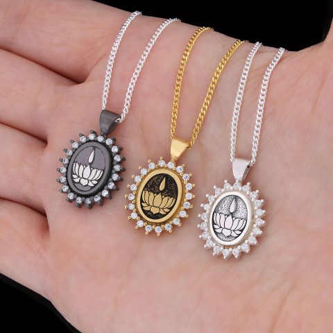 Lotus Flower Necklace, Buddhist Symbol Necklace, Stoned Buddhist Necklace, Lotus Jewelry, Women's Gift Accessory