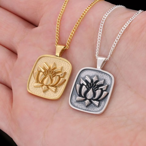 Lotus Flower Necklace, Charm Lotus Jewelry, Silver Meditation Pendant, Birth Flower Lotus Necklace, Women's Accessory, Gift for Her