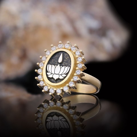 Lotus Flower Ring, Buddhist Symbol Ring, Stoned Buddhist Ring, Lotus Jewelry, Women's Gift Accessory