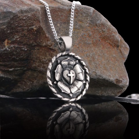 Lutheranism Pendant, Rosae Crucis Necklace, Rose and Cross Pendant, Amorc Necklace, Lutheranism Jewelry, Gift for Her, Gift for Him