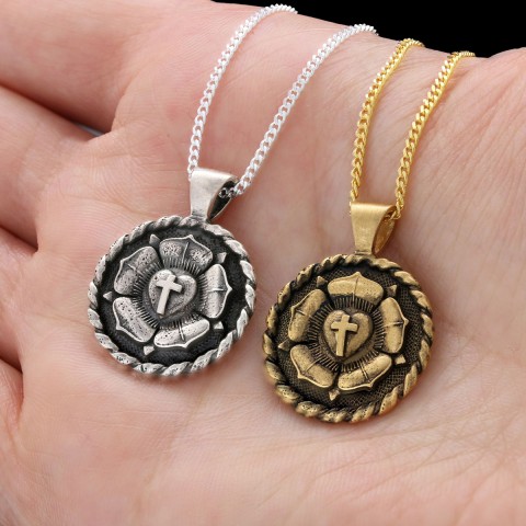 Lutheranism Pendant, Rosae Crucis Necklace, Rose and Cross Pendant, Amorc Necklace, Lutheranism Jewelry, Gift for Her, Gift for Him