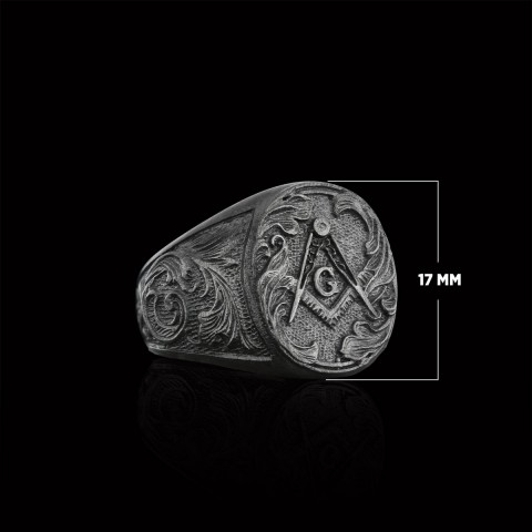 Masonic Compass Round Ring, Men Signet Mason Ring, Freemason Symbol Signet Ring