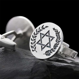 Handmade Round Sterling Silver Masonic Pentagram Cufflink