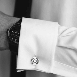Handmade Round Sterling Silver Masonic Pentagram Cufflink