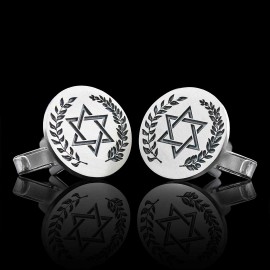 Handmade Round Sterling Silver Masonic Pentagram Cufflink