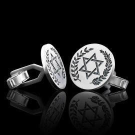 Handmade Round Sterling Silver Masonic Pentagram Cufflink