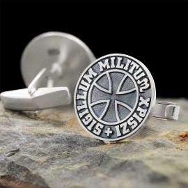 Sigillum Militum Xpiszi Round Silver Masonic Cufflink