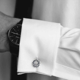 Round Special Design Silver Past Master Masonic Cufflink