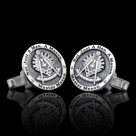 Round Special Design Silver Past Master Masonic Cufflink