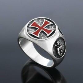 Templar Cross Masonic Ring, Round Signet Mason Ring