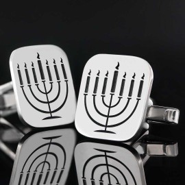 Square Sterling Silver Menorah Isolated Cufflink