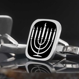 Square Sterling Silver Menorah Isolated Cufflink