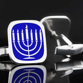 Square Sterling Silver Menorah Isolated Cufflink