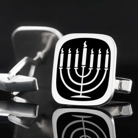 Square Sterling Silver Menorah Isolated Cufflink