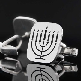 Square Sterling Silver Menorah Isolated Cufflink