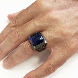Unique Design Men Gemstone Silver Ring