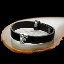 Motif 925 Sterling Silver Letter F Leather Bracelet
