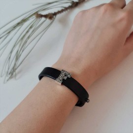 Motif 925 Sterling Silver Letter F Leather Bracelet