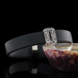 Motif 925 Sterling Silver Letter O Leather Bracelet