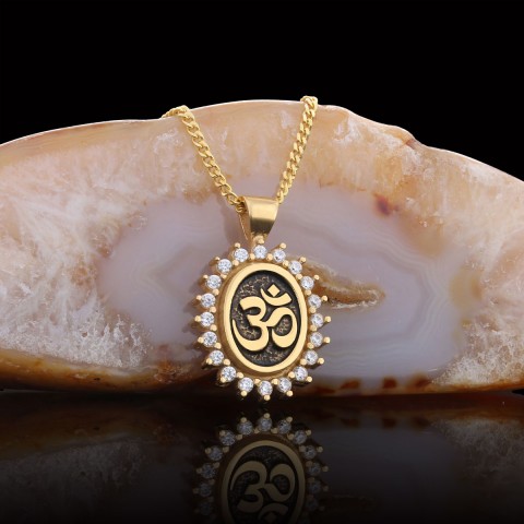 Om Necklace, Aum Necklace, Spiritual Jewelry, Om Necklace, Yoga-inspired Om Charm, Elegant Om Necklace, Stoned Aum Pendant