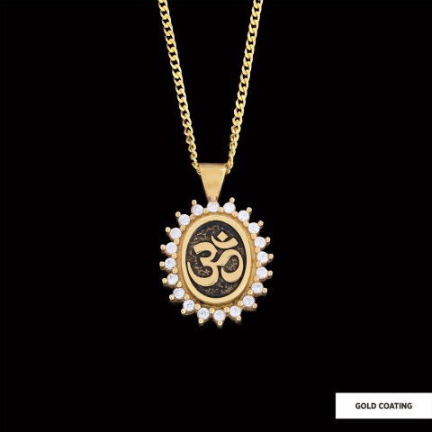 Om Necklace, Aum Necklace, Spiritual Jewelry, Om Necklace, Yoga-inspired Om Charm, Elegant Om Necklace, Stoned Aum Pendant