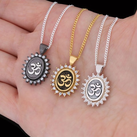 Om Necklace, Aum Necklace, Spiritual Jewelry, Om Necklace, Yoga-inspired Om Charm, Elegant Om Necklace, Stoned Aum Pendant