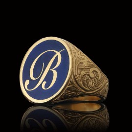 Oval Blue Enamel Monogram B Letter Ring