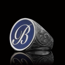 Oval Blue Enamel Monogram B Letter Ring
