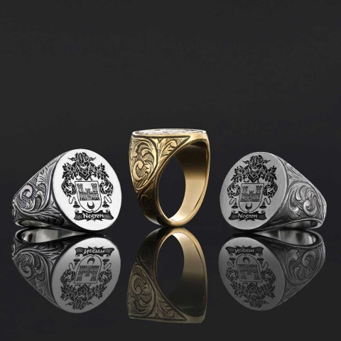 Oval Celtic Design Engraved Family Ring, Custom Design Handmade Family Crest Ring