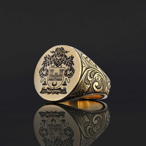 Oval Celtic Design Engraved Family Ring, Custom Design Handmade Family Crest Ring