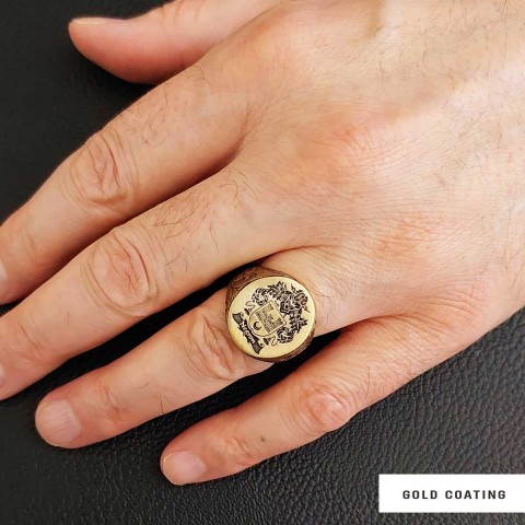 Oval Celtic Design Engraved Family Ring, Custom Design Handmade Family Crest Ring